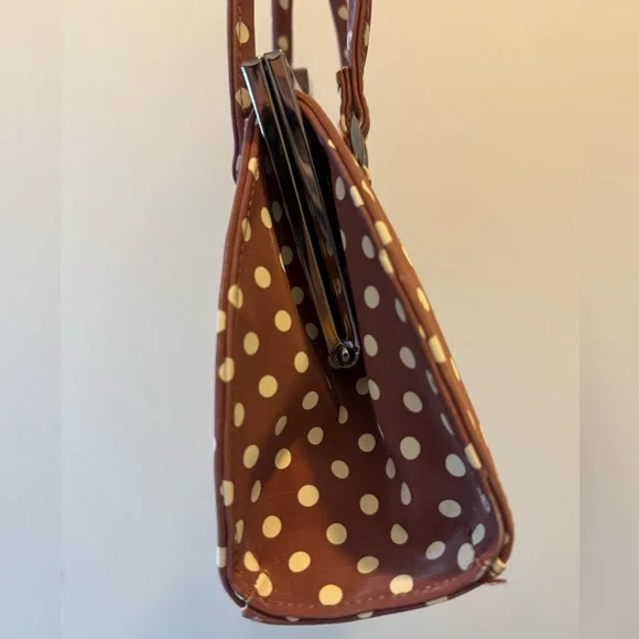 Vintage Brown Polka Dot Handbag Kisslock Great Condition - Picture 3 of 4